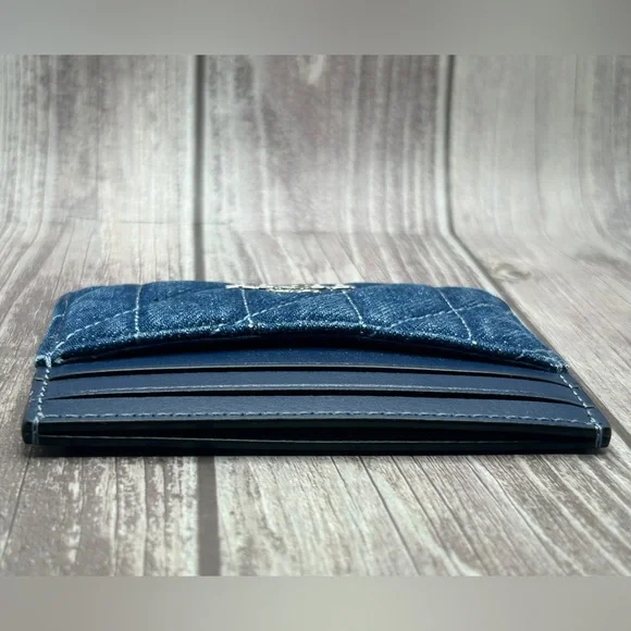 NEW COACH Denim & Leather Quilted Slim ID Card Case Compact Wallet - Picture 6 of 10